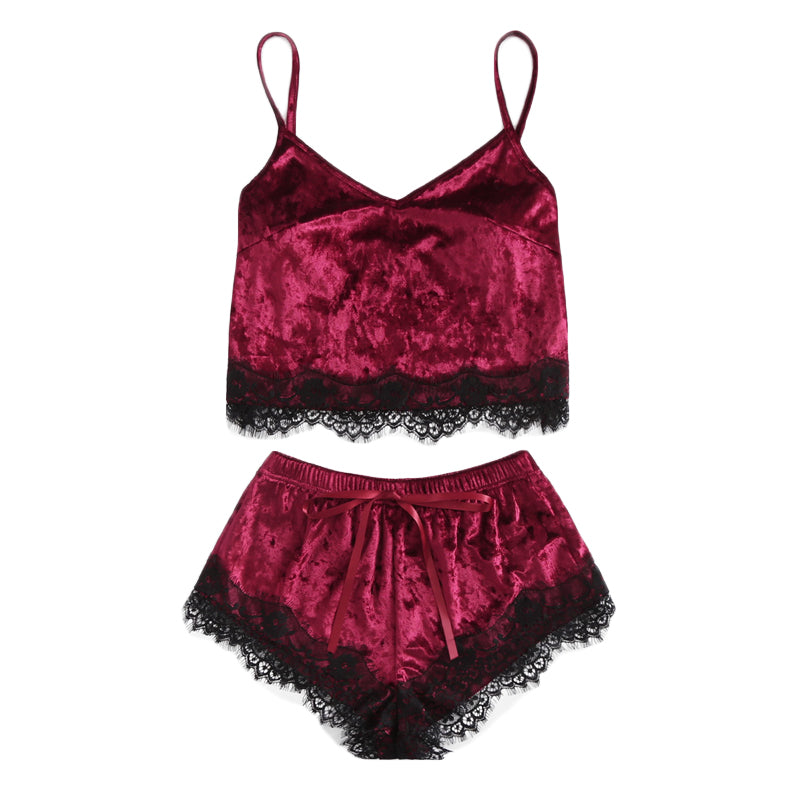 Sexy Velvet & Lace Pajama Set