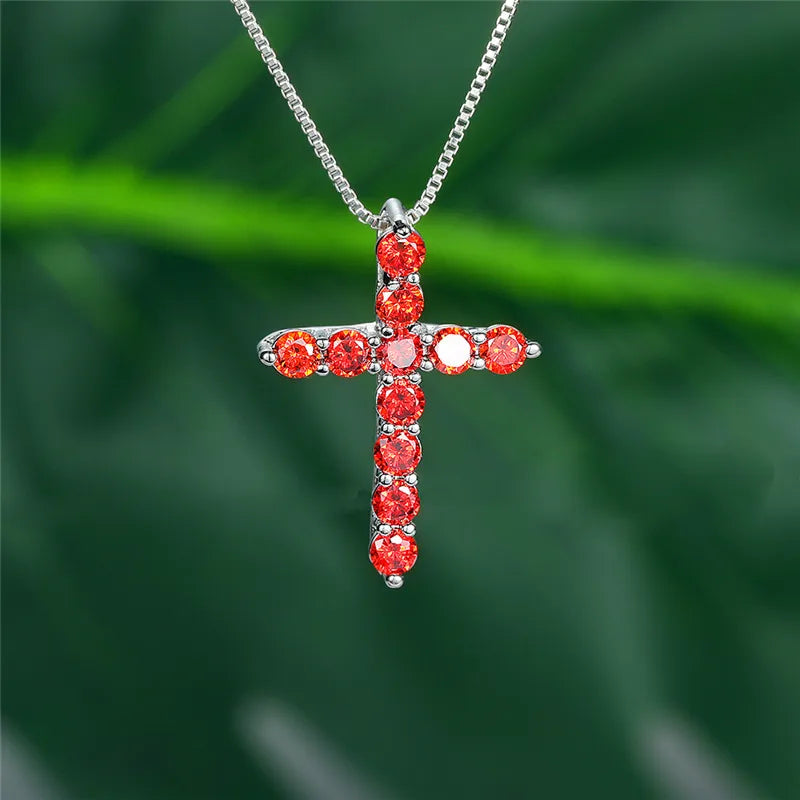 Luxury Female Crystal Blue Purple Pendant Necklace Charm Silver Color Chain Zircon Stone Wedding Jewelry for Women