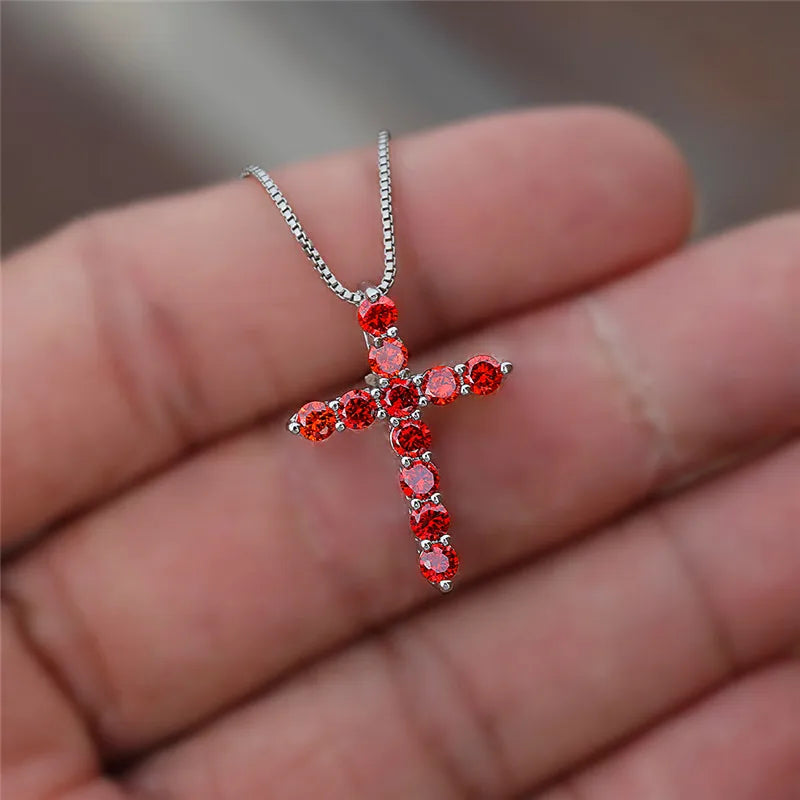 Luxury Female Crystal Blue Purple Pendant Necklace Charm Silver Color Chain Zircon Stone Wedding Jewelry for Women