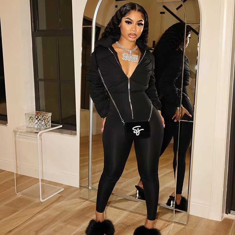 K23JP575 Thick One Piece Jumpsuit Winter 100% Cotton Warm Puffer Jumpsuits Solid Women Breathable Jumpsuit