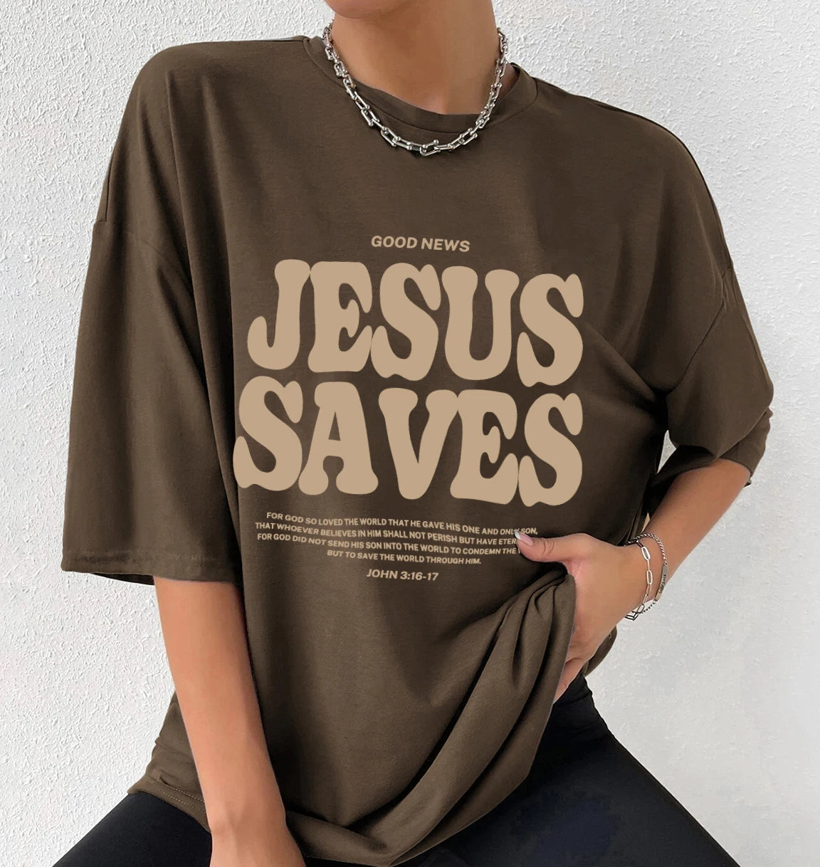 Good News “JESUS SAVES” Oversized Christian T-Shirt (John 3:16)