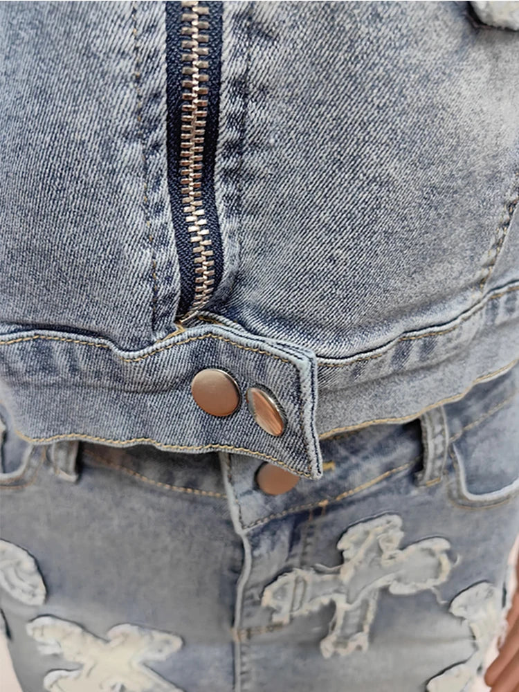 Denim Cross Skirt Set