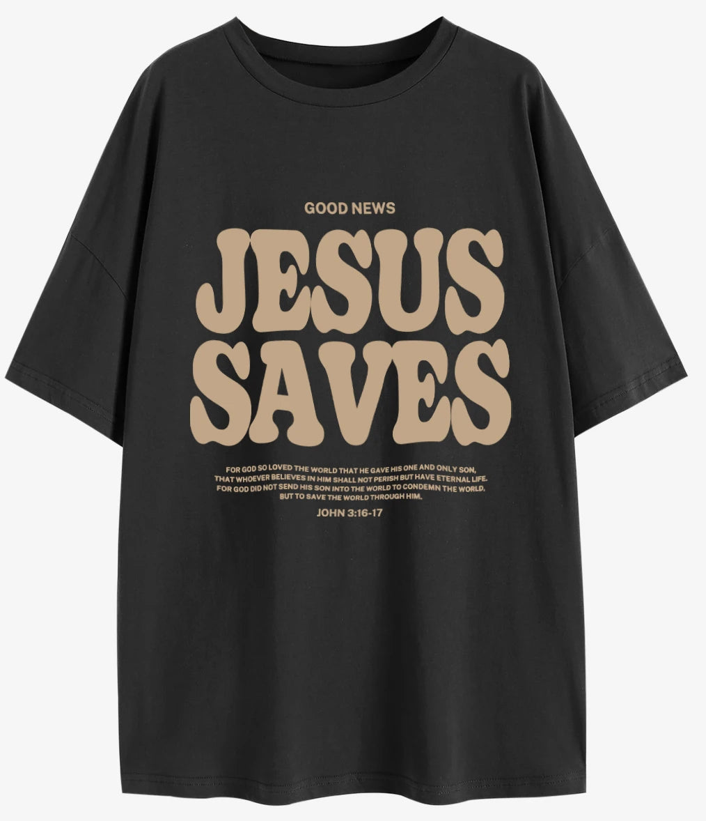 Good News “JESUS SAVES” Oversized Christian T-Shirt (John 3:16)
