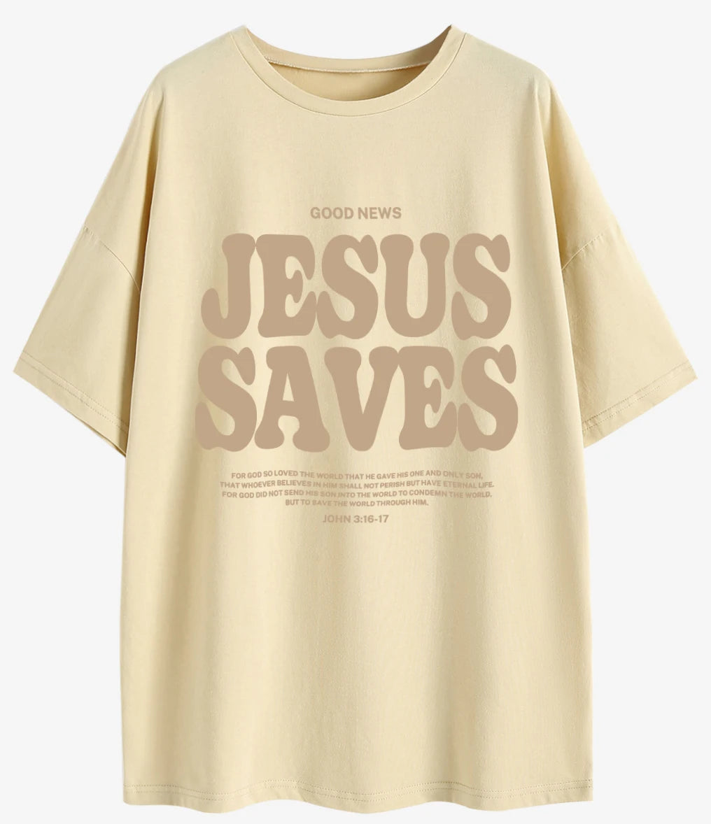 Good News “JESUS SAVES” Oversized Christian T-Shirt (John 3:16)