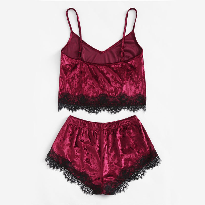 Sexy Velvet & Lace Pajama Set