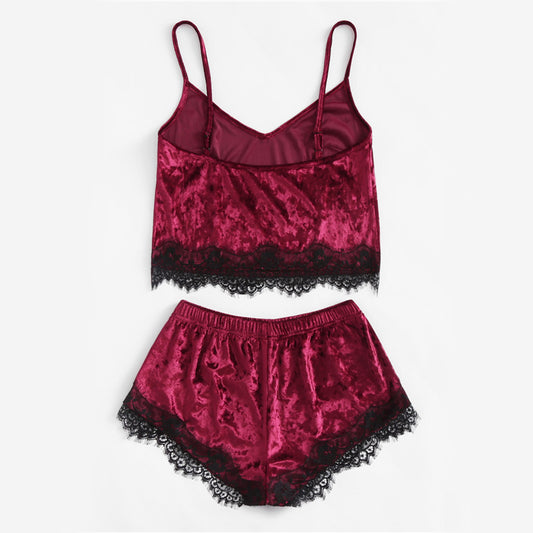 Sexy Velvet & Lace Pajama Set
