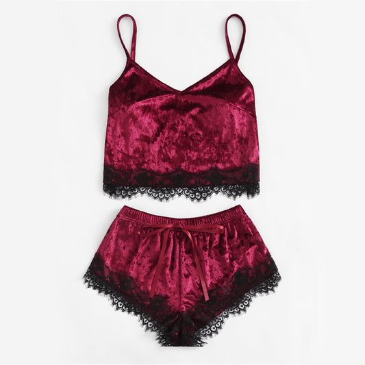 Sexy Velvet & Lace Pajama Set